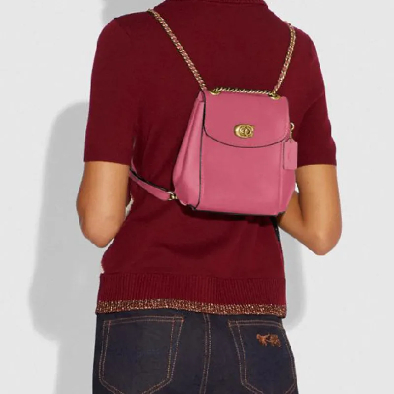 COACH Parker Cow Leather One Shoulder Crossbody Backpack Small Size Women's Pink-4