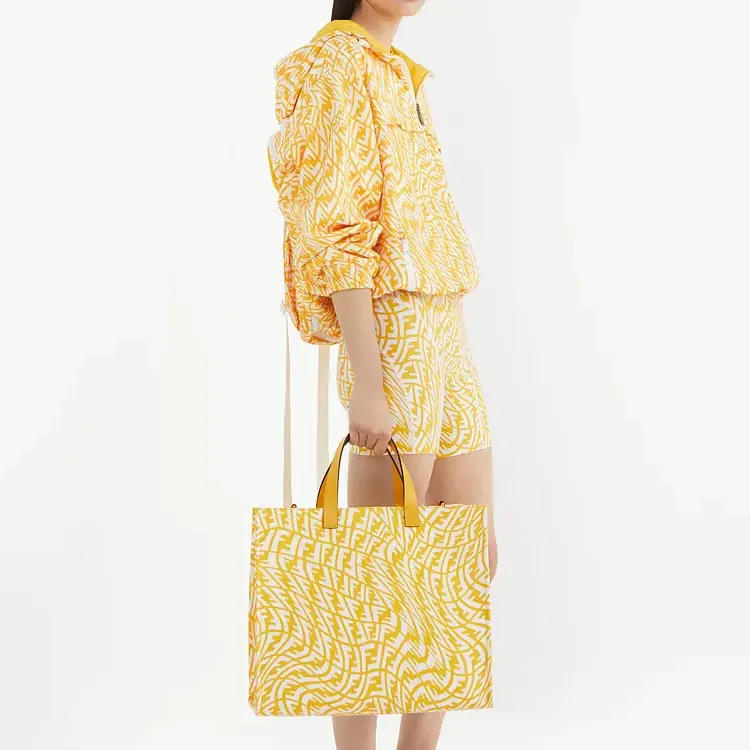FENDI Canvas With Leather Tote Bag, Shopping Bag, Handbag Regular Unisex Yellow-4