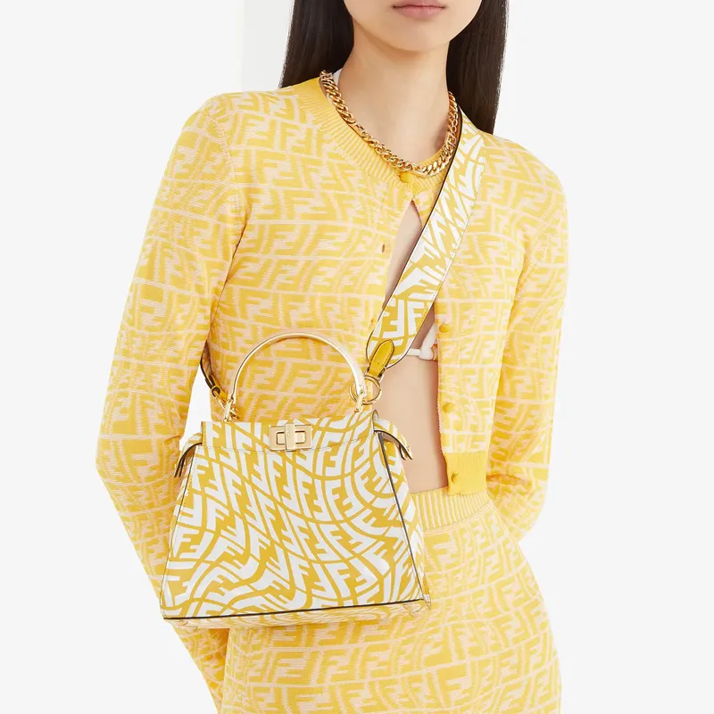 FENDI Peekaboo Calfskin Handbag, Shoulder Bag, Crossbody Bag Mini Women's Yellow-4