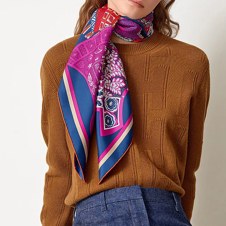 HERMES Tapis De Selle Silk Scarves Women's Red-1