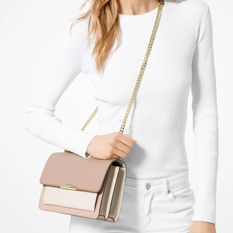 MICHAEL KORS Jade Cow Leather Shoulder Bag Crossbody Bag Large Size Women's Nude Pink-3