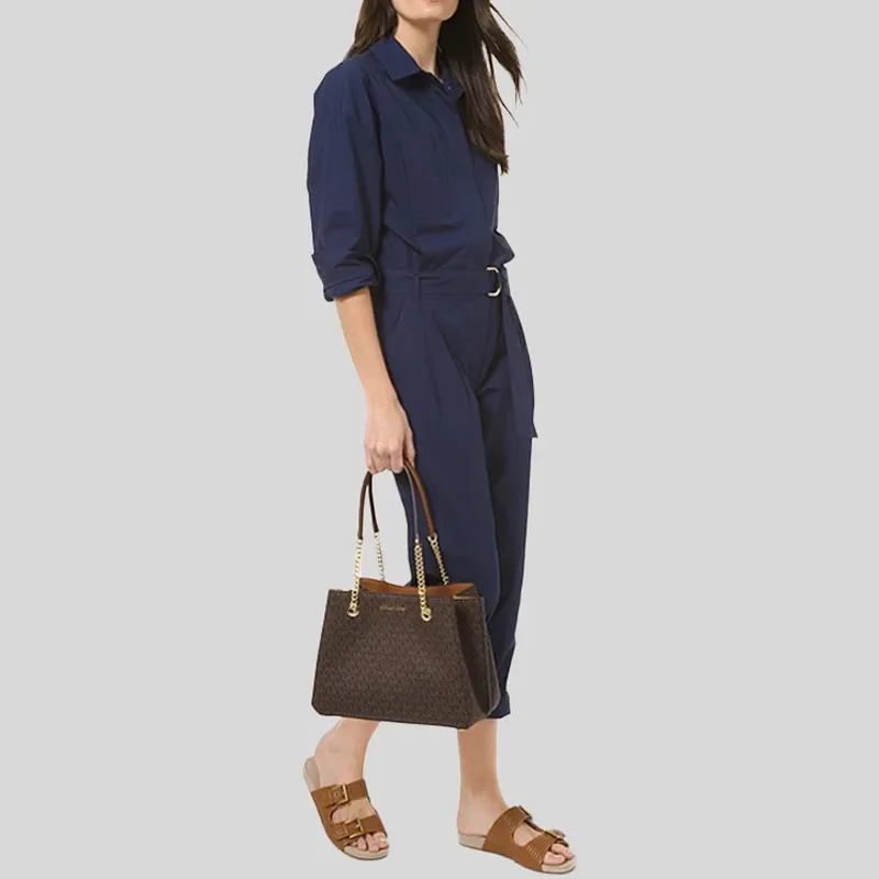 MICHAEL KORS Teagen Canvas With Leather Tote Bag, Shopping Bag, Handbag, Shoulder Bag Tubas Women's Brown-8