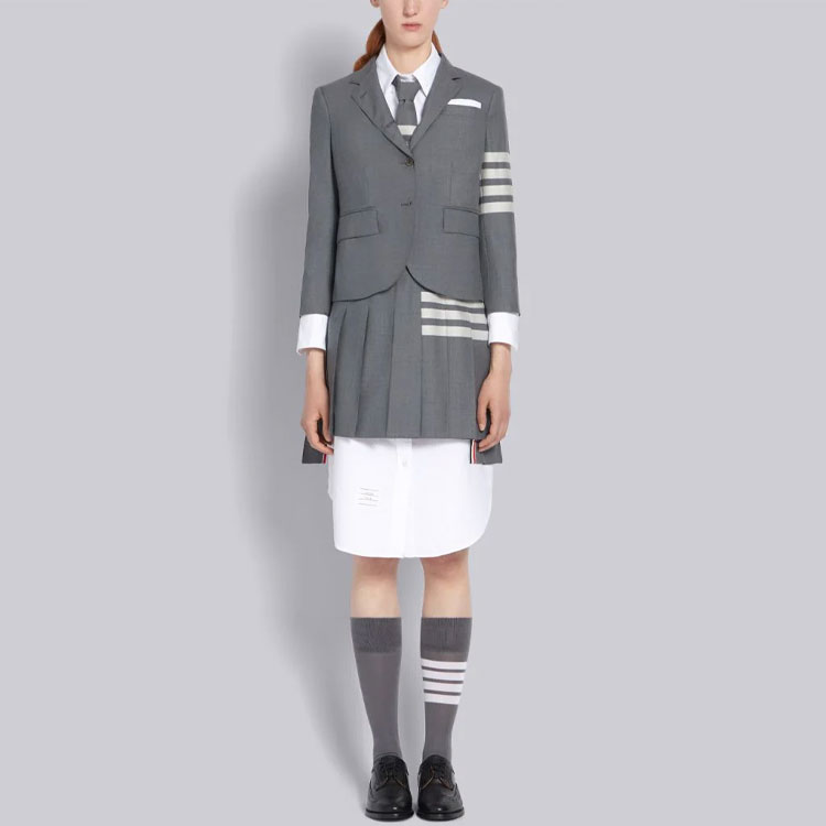 THOM BROWNE Plain Weave 4-Bar Pleated Mini Skirt - POIZON