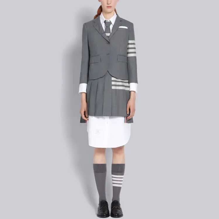 THOM BROWNE Plain Weave 4 Bar Pleated Mini Skirt-3
