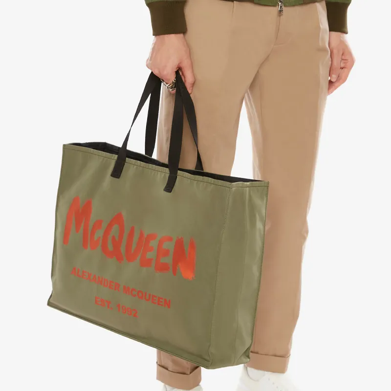 Alexander McQueen Cotton One Shoulder Handbag Men's Army Green-4