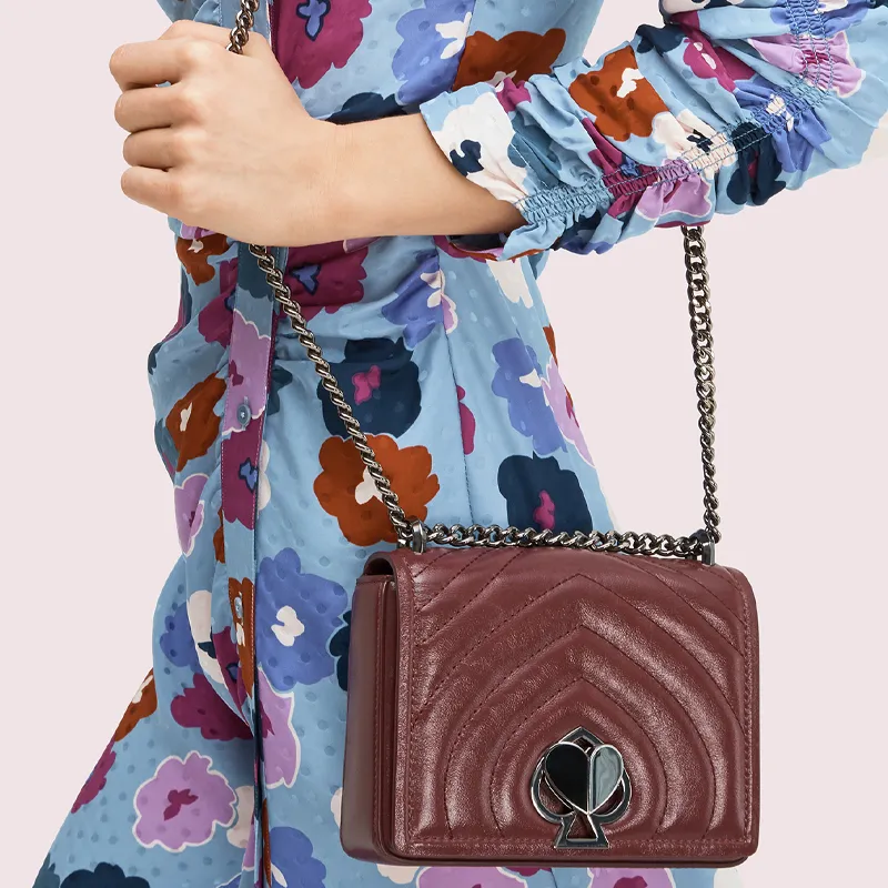 Kate Spade Leather Small Square Bag Handbag, Crossbody Bag Shoulder Bag Women's Burgundy-3