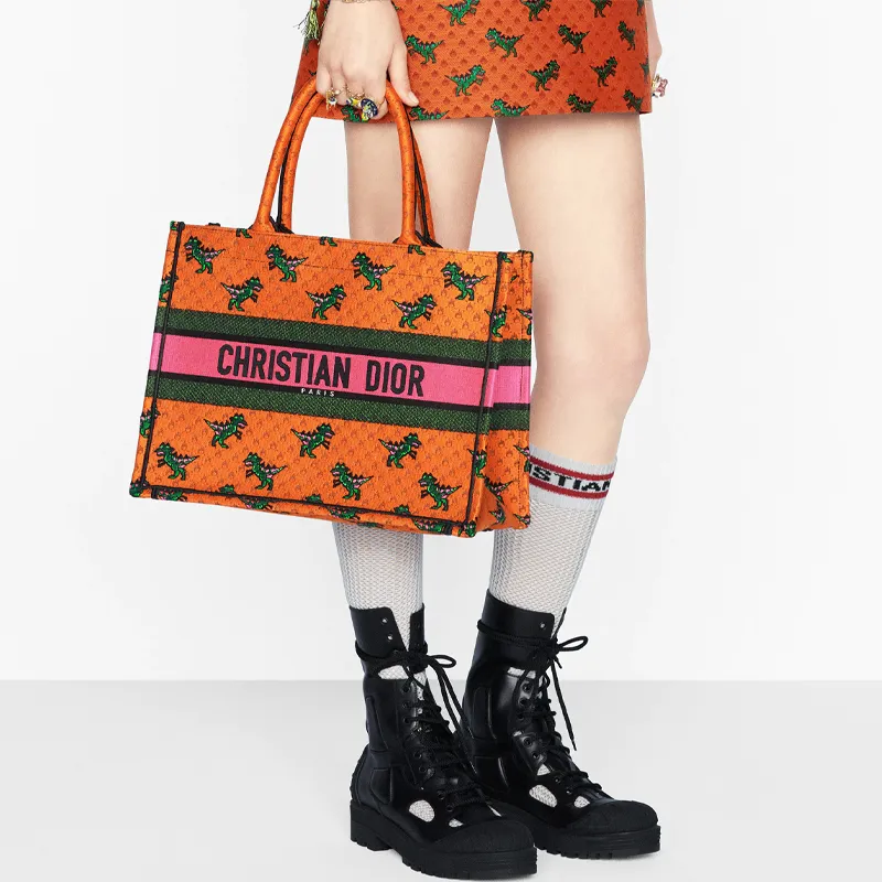 DIOR BookTote Embroidery Tote Bag Shopping Bag Shoulder Bag Handbag Regular Women's Orange-5