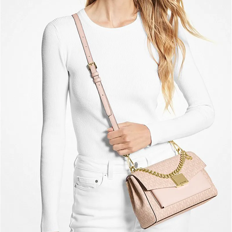 MICHAEL KORS Lita Canvas With Leather Shoulder Bag Crossbody Bag Medium Size Women's Ballet Pink-3