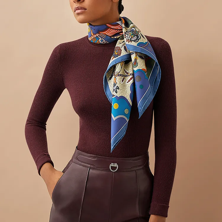 HERMES Duo Cosmique Silk Scarves Women's Blue-1