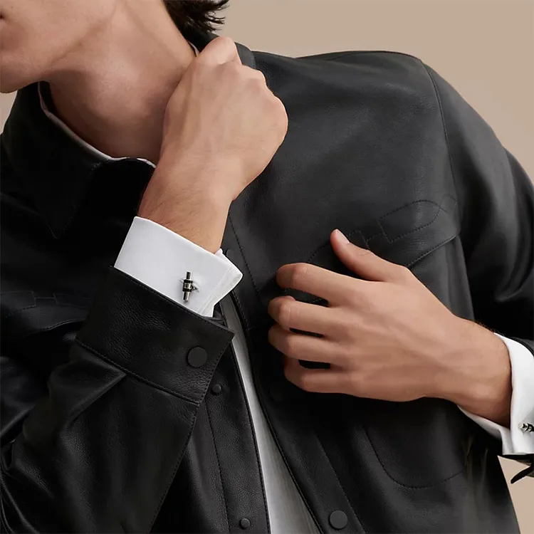 HERMES Tube H Cufflinks Unisex Black-1