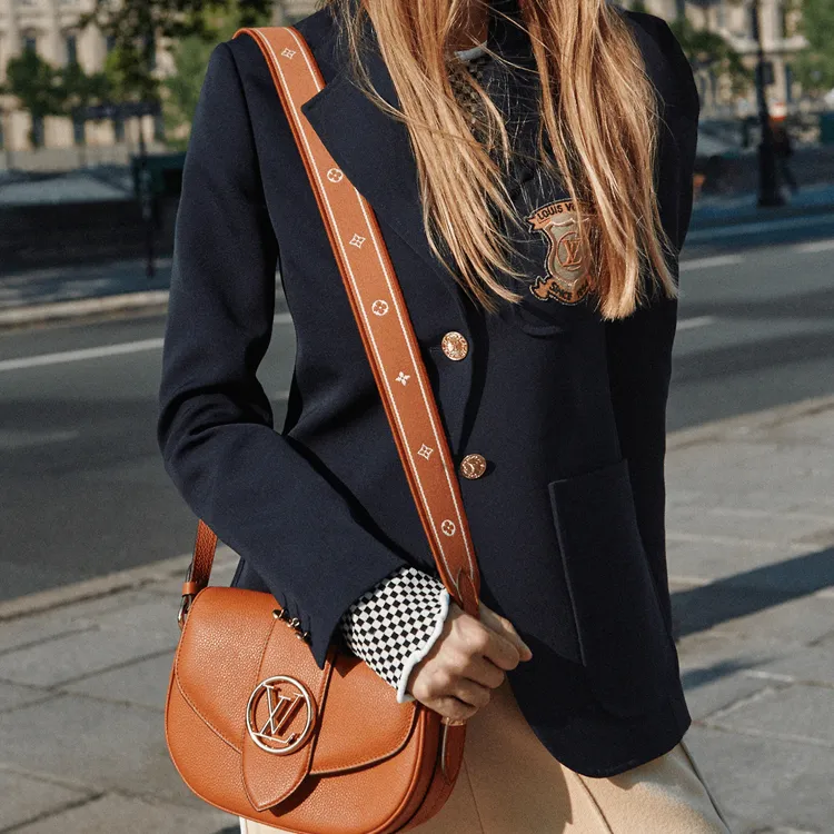 LOUIS VUITTON Pont Calfskin Shoulder Bag, Crossbody Bag Medium Size Women's Golden Orange-5
