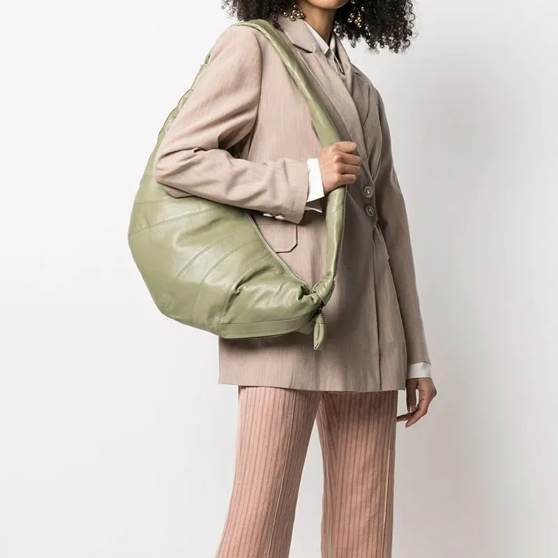 Lemaire Leather Croissant Bag Goat Horn Bag Slogan Bag Shoulder Bag Crossbody Bag Large Size Unisex Mint Green-4