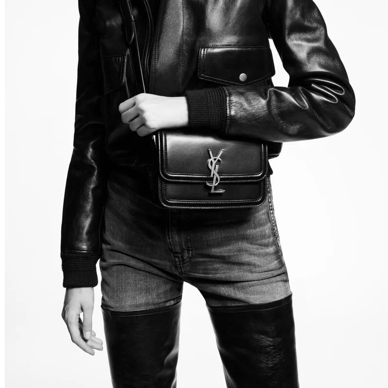 SAINT LAURENT SOLFERINO Leather Tofu Bag, Shoulder Bag, Crossbody Bag Trumpets Women's Black-8