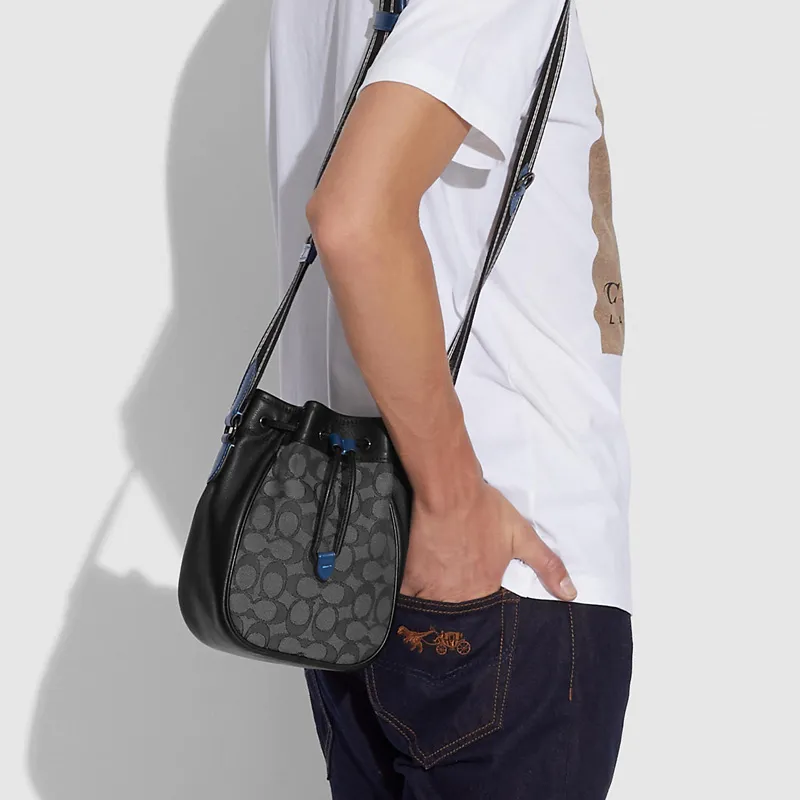 COACH Drawstring Fabric Shoulder Bag Crossbody Bag Regular Men's Black-3