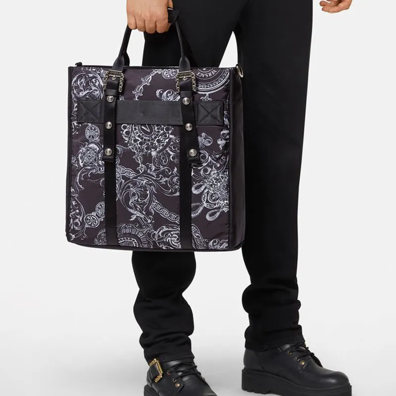 VERSACE JEANS COUTURE Nylon Fabric With Polyester Tote Bag Shopping Bag Handbag Men's Black-3
