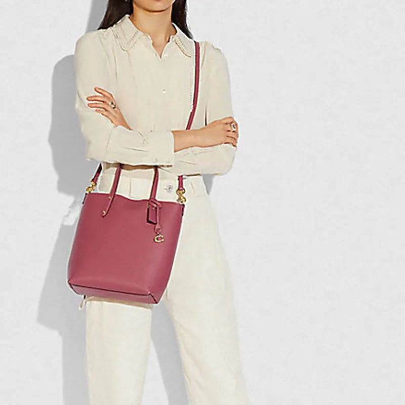 COACH Cow Leather Tote Bag Shopping Bag Shoulder Bag Handbag Medium Size Women's Burgundy-4