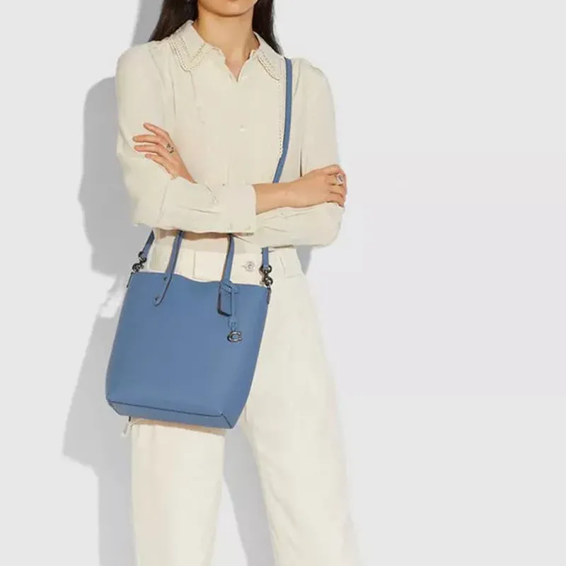 COACH Central Cow Leather Tote Bag Shopping Bag Handbag Shoulder Bag Crossbody Bag Medium Size Women's Blue-5