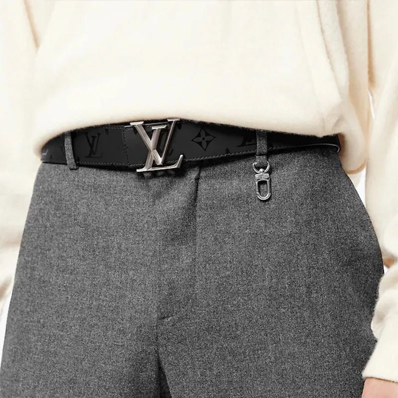 LOUIS VUITTON Double-Sided Pin Buckle Cow Leather Leather Belts Men's Black/Brown Width: 4cm-3