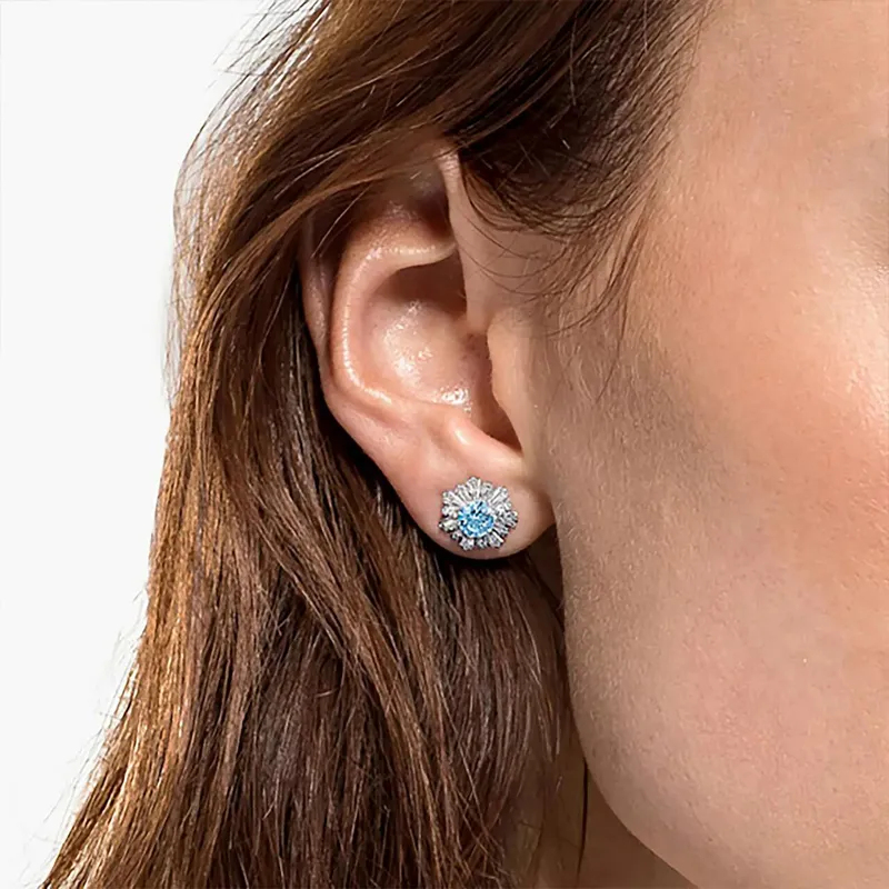 Swarovski Faux Crystal Stone Stud Earrings Women's Blue-2