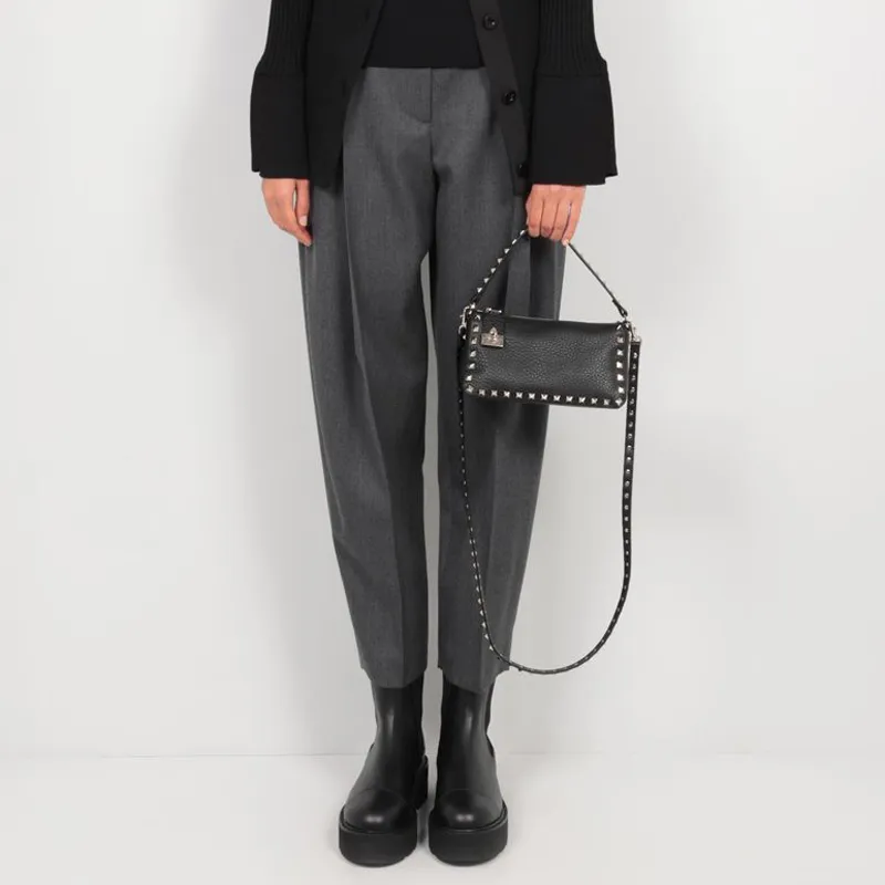 Valentino Rockstud Cow Leather Handbag Women's Black-5