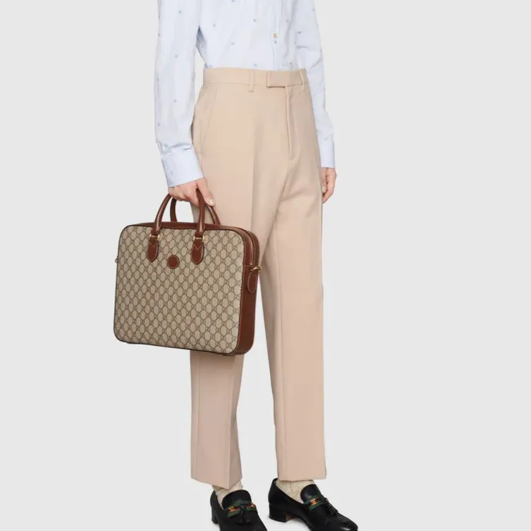 GUCCI Canvas With Leather Canvas Bag Briefcase Shoulder Bag Crossbody Bag Handbag Regular Men's Ebony & Brown-8