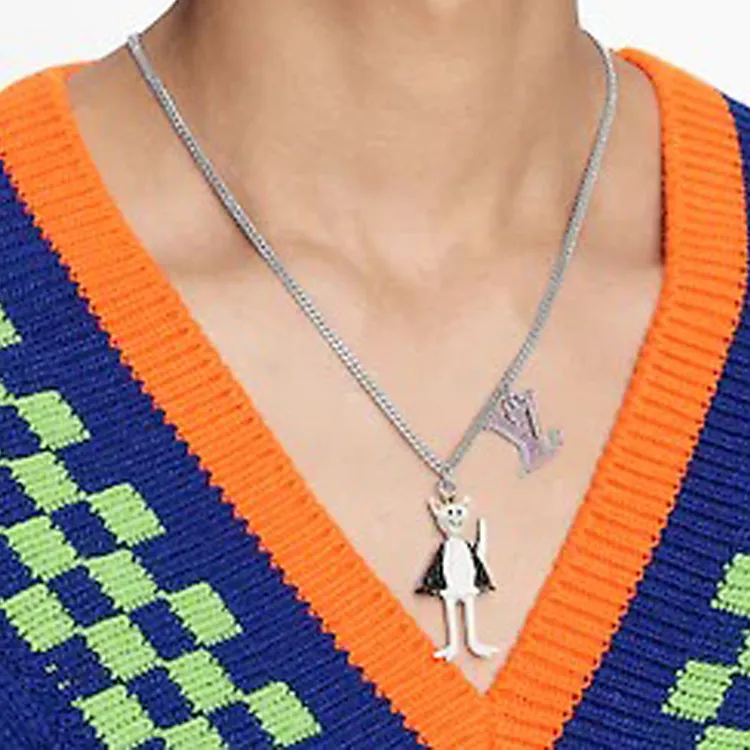 LOUIS VUITTON Friends Necklaces Men Silver Gray-3