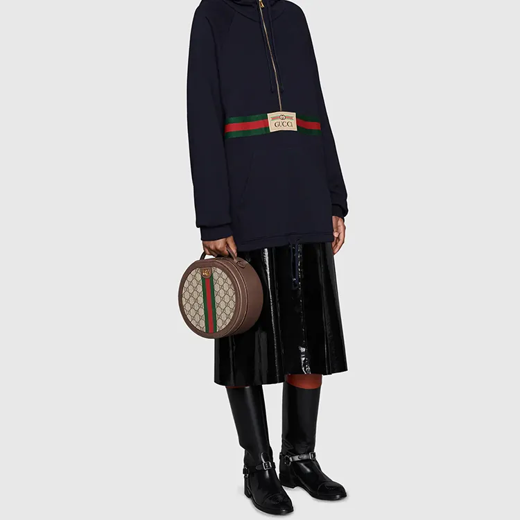 GUCCI Ophidia Canvas With Leather Round Cake Bag Handbags Earphone Cases Unisex Ebony/Brown-8