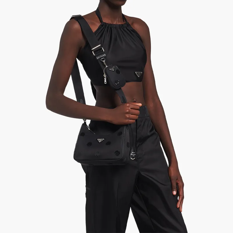 PRADA Nylon Shoulder Bag Women's Black-4