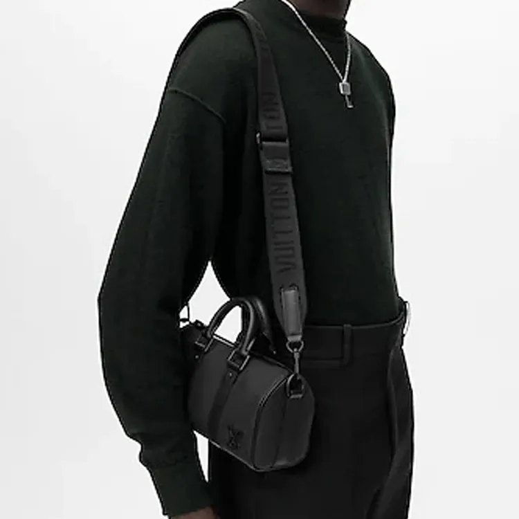 LOUIS VUITTON KeepallAerogram Leather One Shoulder Crossbody Travel Bag Men's Black-5
