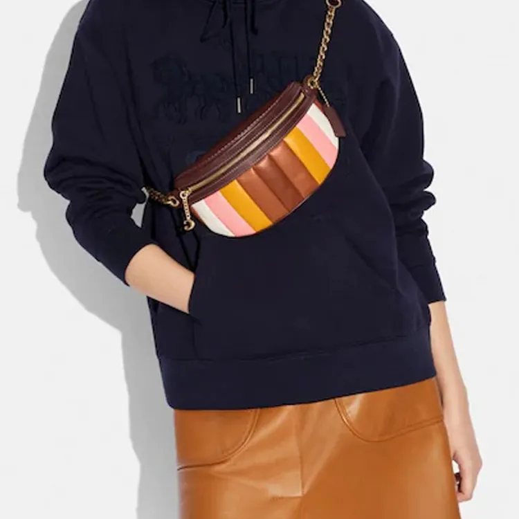 COACH Belt Leather Fanny Pack Trumpets Women's White & Yellow & Brown & Multicolor-4