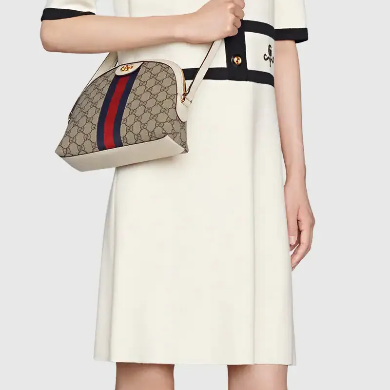 GUCCI Ophidia Canvas With Leather Dome Bag Shoulder Bag Crossbody Bag Small Size Women's Ebony White-8