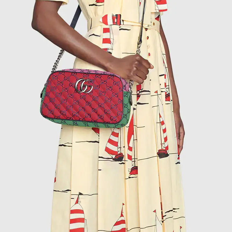 GUCCI GG Marmont Canvas Camera Bag Chain Shoulder Bag Crossbody Bag Small Size Women's Red Multicolor-9