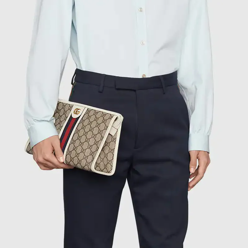 GUCCI Canvas With Leather Toiletry Bag Clutch Women's Ebony, White-8