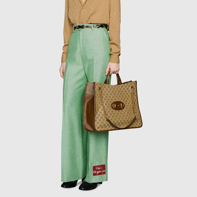 GUCCI Canvas With Leather Tote Bag Shopping Bag Shoulder Bag Handbag Large Size Unisex Ebony Brown-8