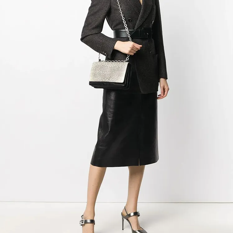 PRADA Leather Shoulder Bag Women's White & Black-4