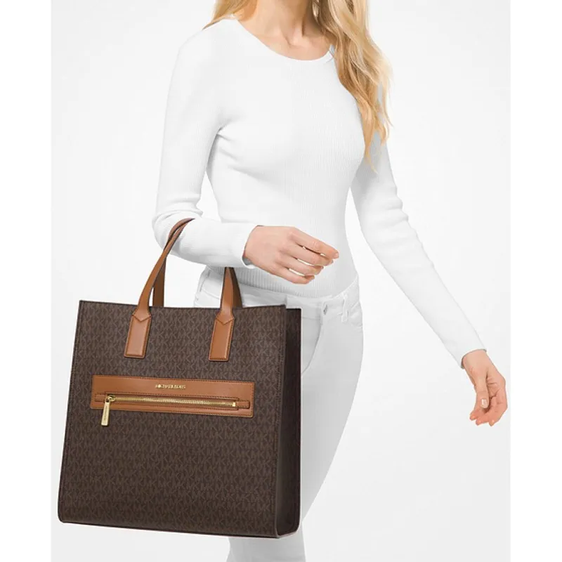 MICHAEL KORS Kenly Canvas Tote Bag, Shopping Bag, Handbag, Shoulder Bag Tubas Women's Acorn Brown-5