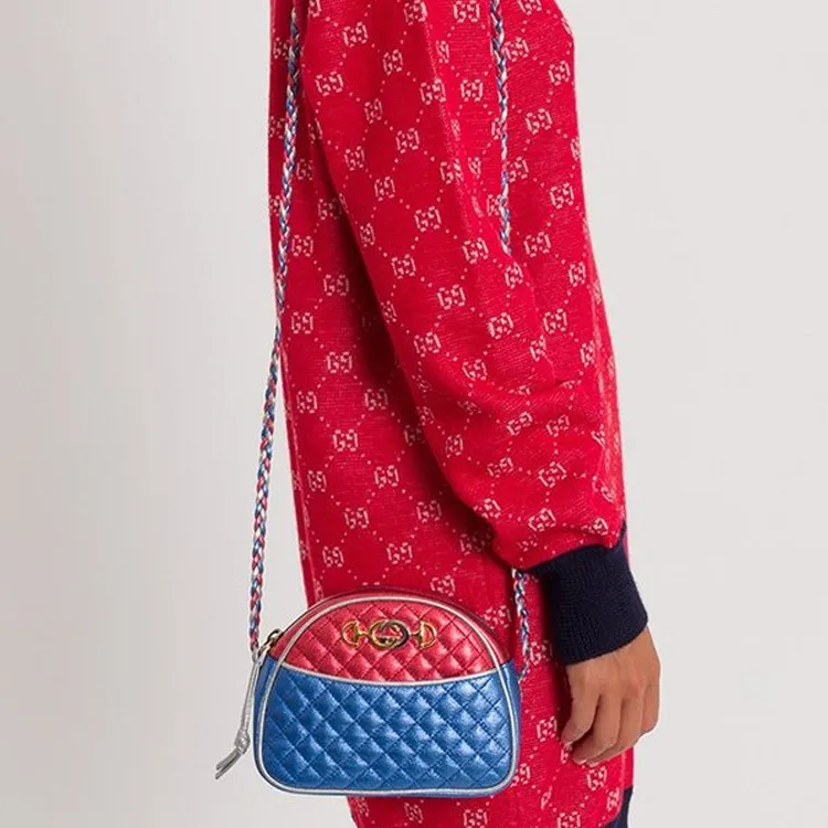 GUCCI Cow Leather Shoulder Bag Crossbody Bag Mini Women's Red/Blue/Silver-6