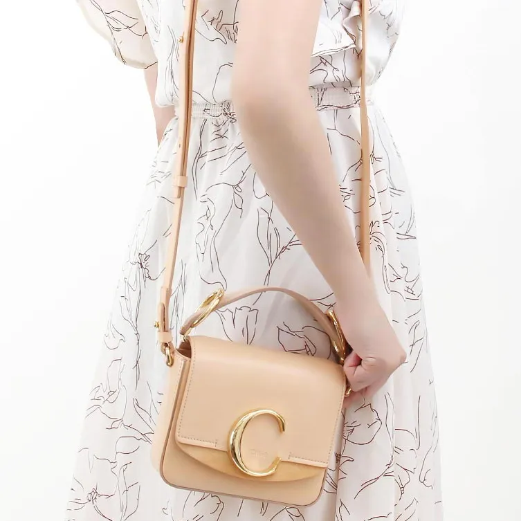 Chloe Calfskin Shoulder Bag, Crossbody Bag, Handbag Mini Women's Pink Apricot-3