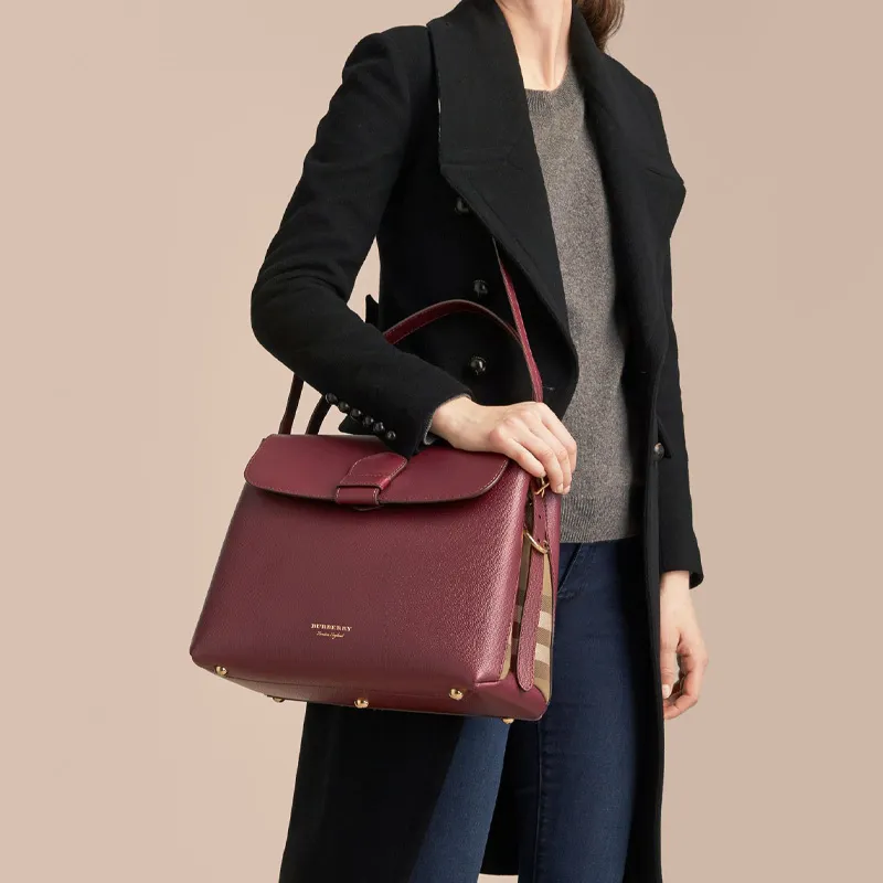 Burberry Grain Texture Leather Tote Bag Shopping Bag Medium Size Women's Russet-2