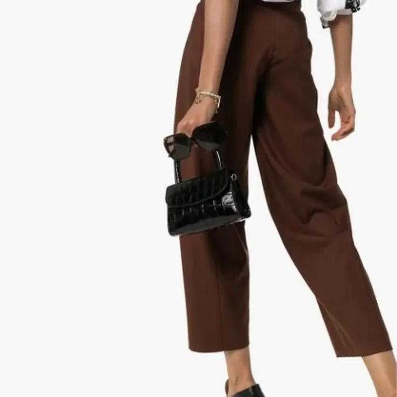 By Far Croco Genuine Leather Small Square Bag, Handbag, Shoulder Bag, Crossbody Bag Mini Women's Black-2