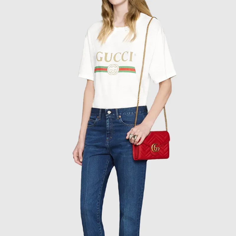 GUCCI Leather Envelope Bag Shoulder Bag Crossbody Bag Regular Women's Red-9