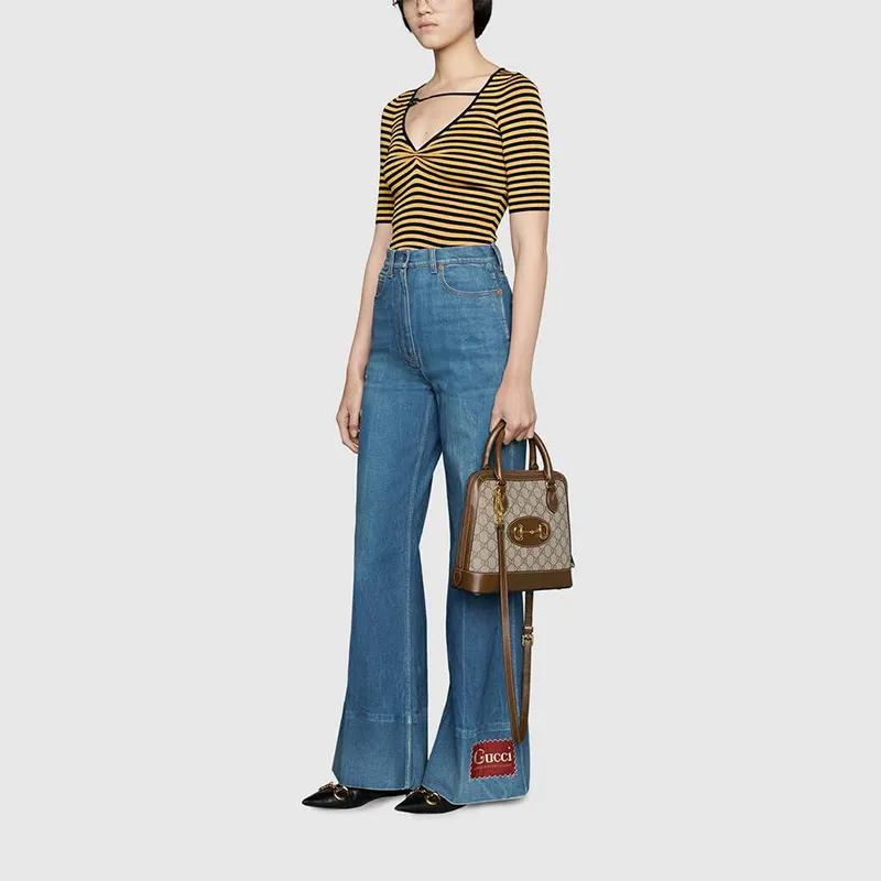 GUCCI Horsebit 1955 Canvas Dome Bag, Shoulder Bag, Crossbody Bag, Handbag Small Size Women's Ebony/Brown-9