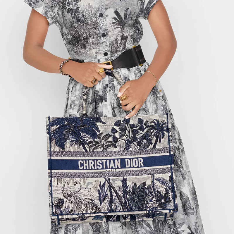 DIOR BookTote Canvas Tote Bag Shopping Bag Handbag Large Size Women's Blue-4