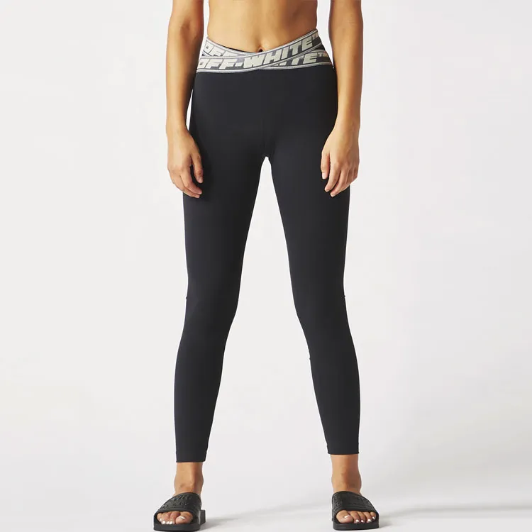 OFF WHITE Logo Waistband Leggings Black/Grey/White-2