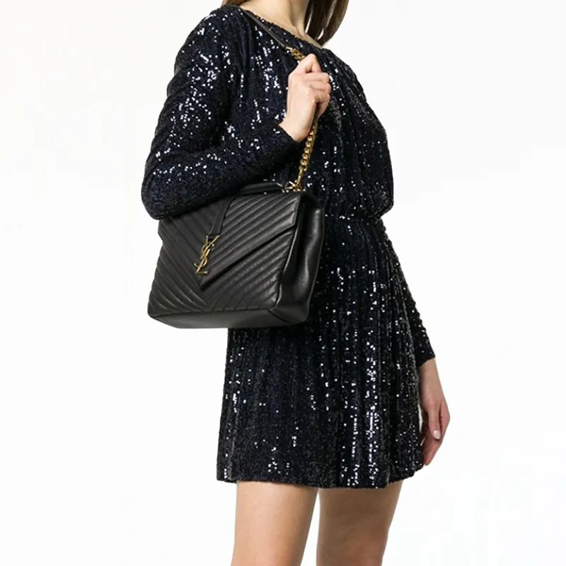 SAINT LAURENT College Leather Portable Crossbody Bag, Shoulder Bag Tubas Women's Black-5