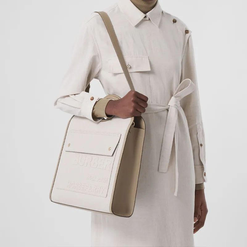Burberry Pocket Bag Calfskin With Cotton Shoulder Bag Crossbody Bag Handbags Medium Size Women's Light Brown-2