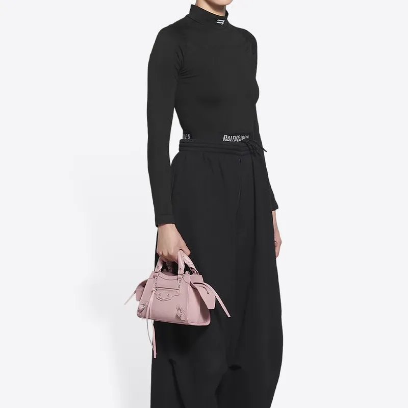 Balenciaga Neo Classic Biker Bag Grained Cow Leather Handbag Shoulder Bag Crossbody Bag Mini Women's Pink-5
