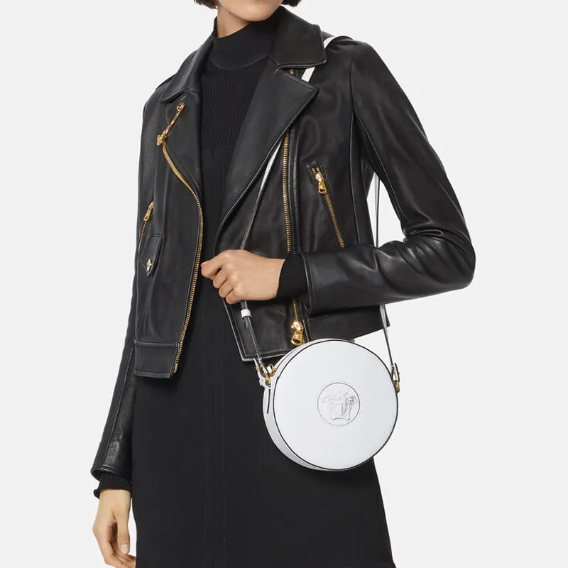 VERSACE La Medusa Leather Small Round Bag Shoulder Bag Crossbody Bag Women's Pure White-3