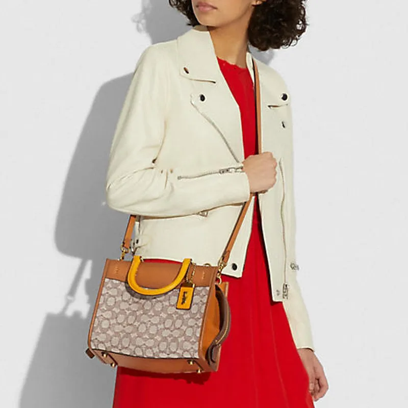 COACH Rogue Textile Paper Bag Shoulder Bag Crossbody Bag Handbag Medium Size Women's Brown & Monogram-4