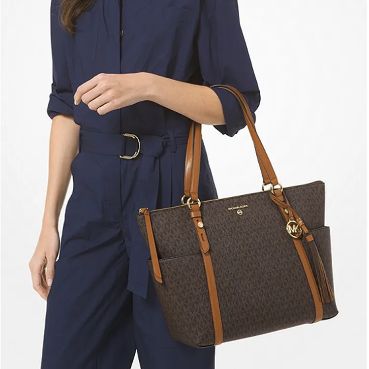 MICHAEL KORS MK Sullivan Coated Canvas/ Tote Bag, Shopping Bag, Handbag Tubas Women's Dark Brown & Acorn Brown-5